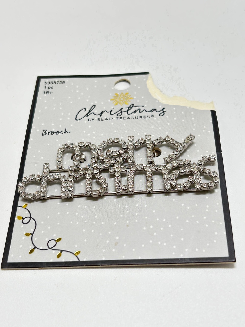 Bead Treasures, Silver And Crystal Merry Christmas Brooch, NOC